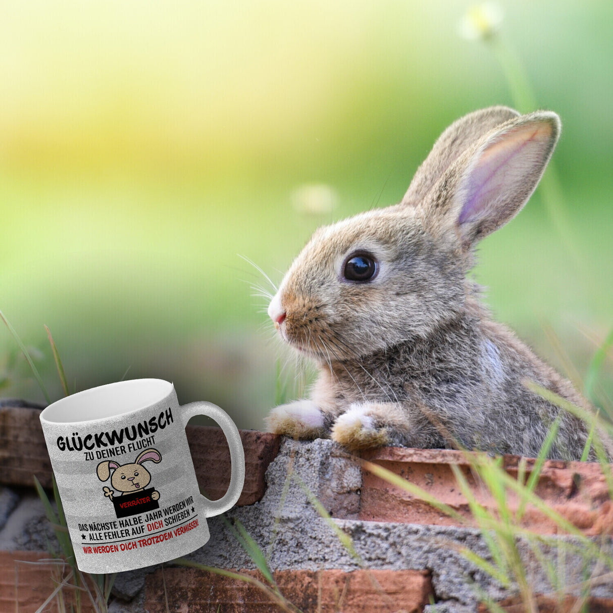 Glückwunsch zur Flucht, Verräter Mittelfinger Kaffeebecher mit Hase