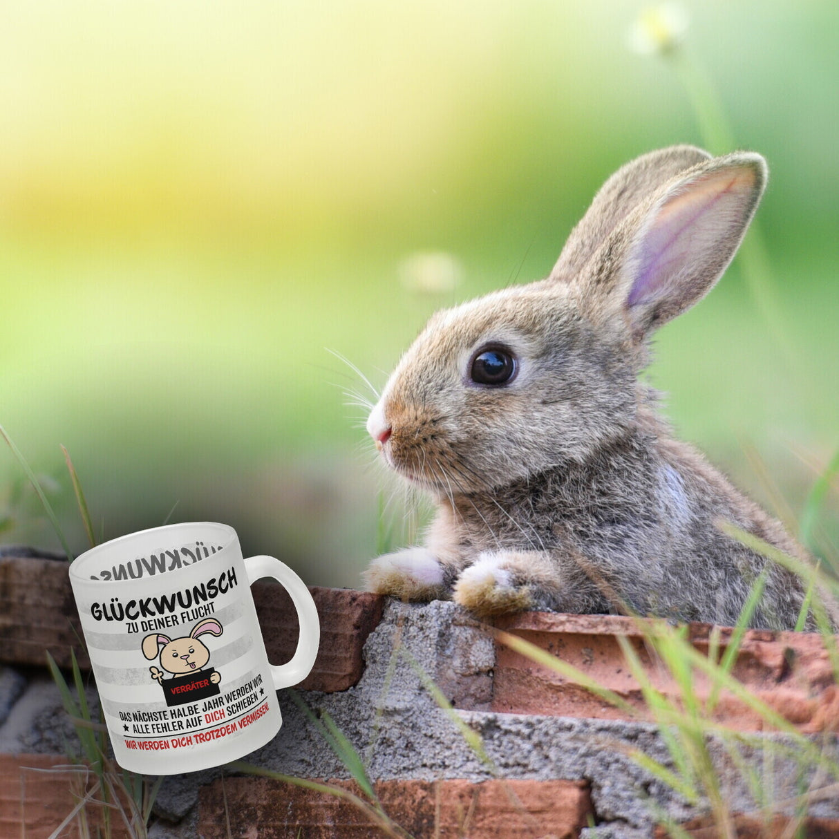 Glückwunsch zur Flucht, Verräter Mittelfinger Kaffeebecher mit Hase