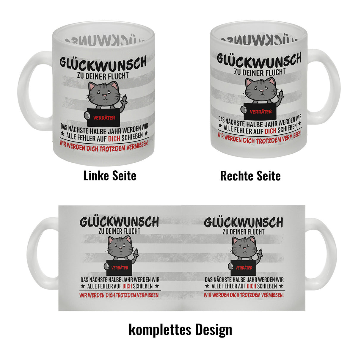 Glückwunsch zur Flucht, Verräter Mittelfinger Kaffeebecher mit Katze