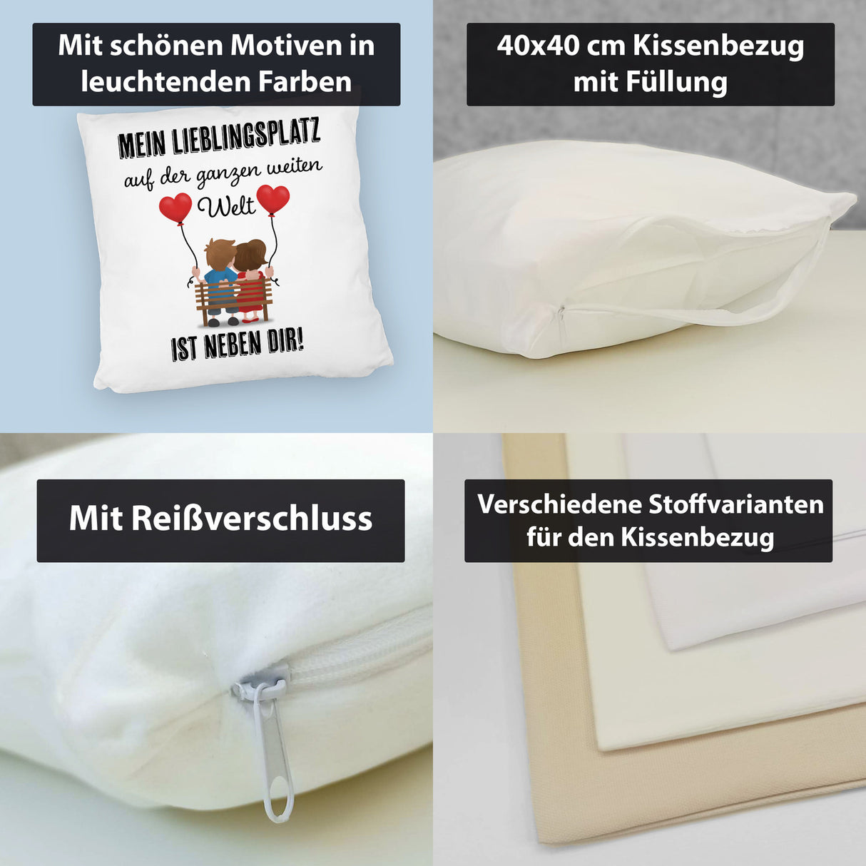 Liebespaar mit Herzballons Kissen mit Spruch