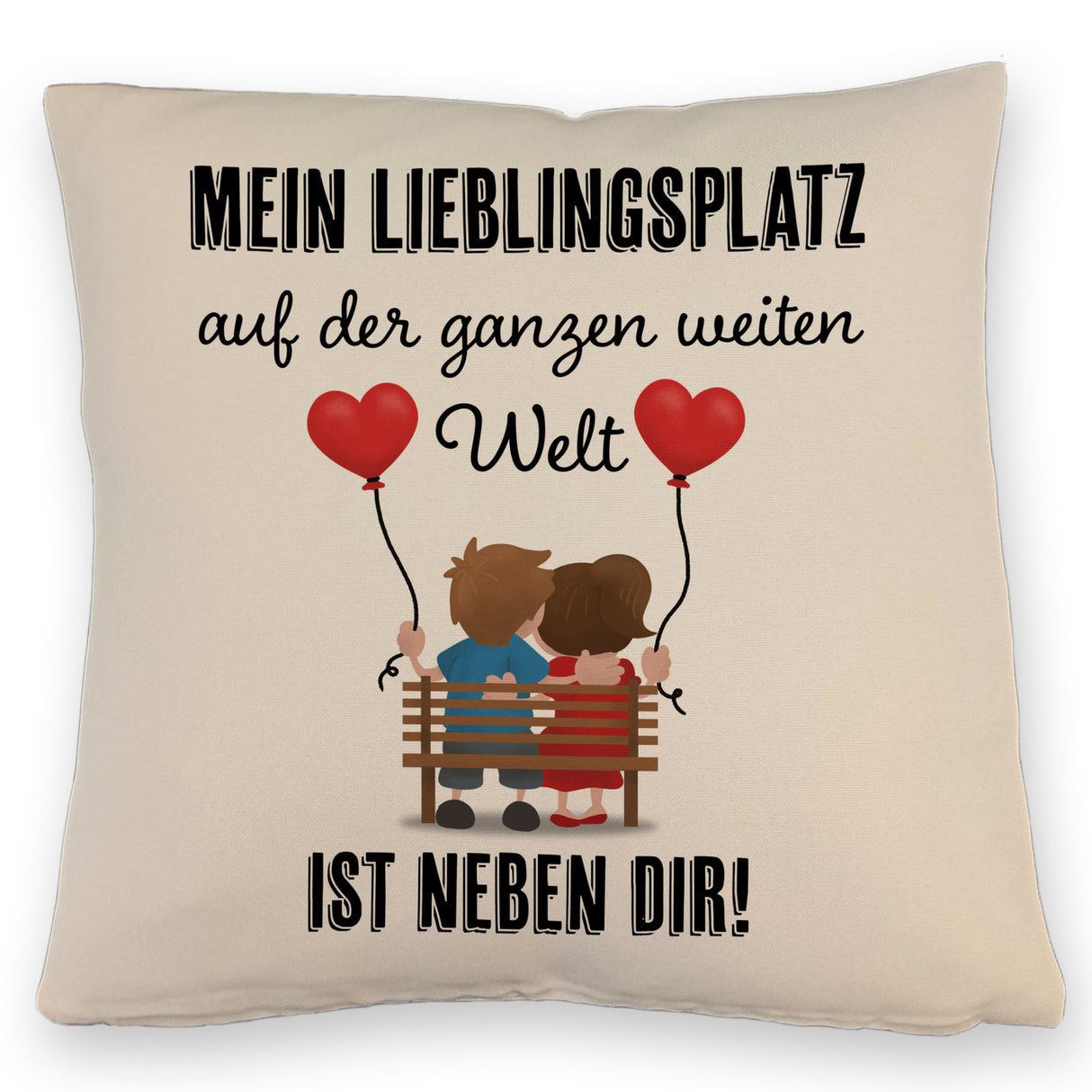 Liebespaar mit Herzballons Kissen mit Spruch