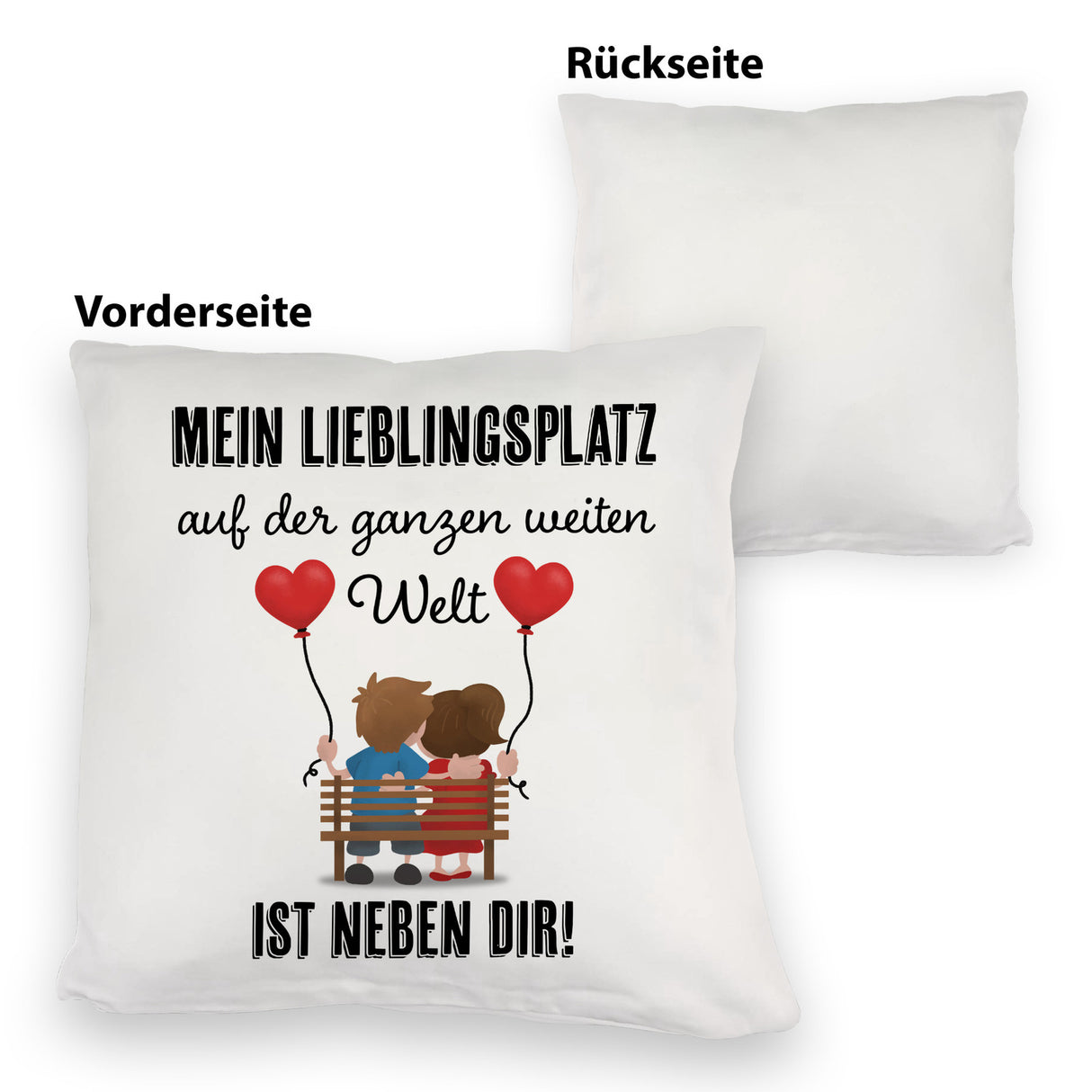 Liebespaar mit Herzballons Kissen mit Spruch