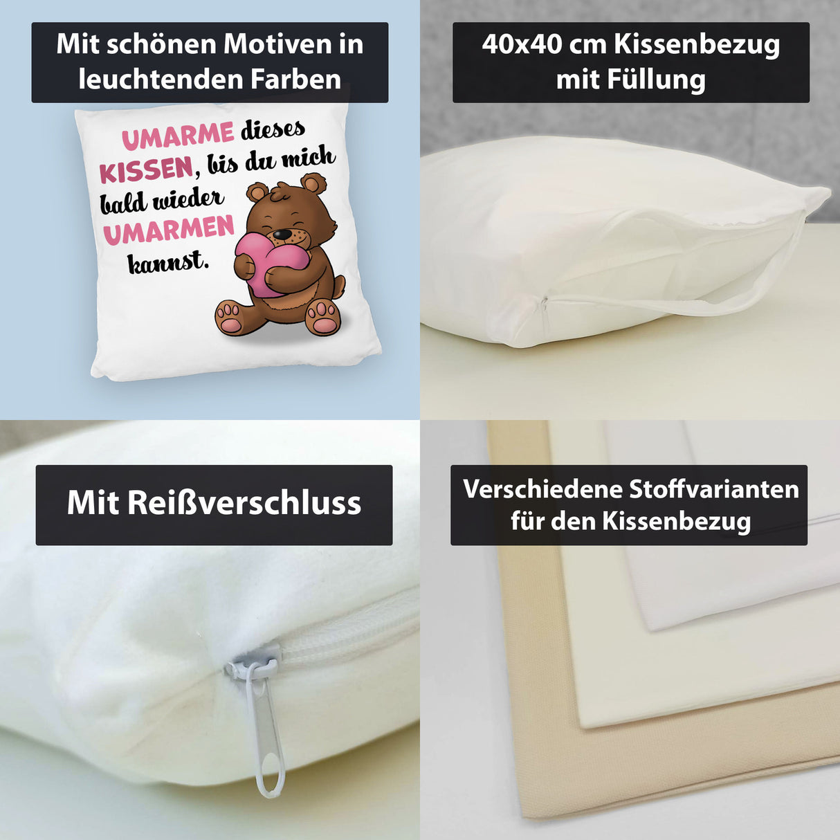Bär Kissen mit Spruch- Umarme dieses Kissen bis ich da bin