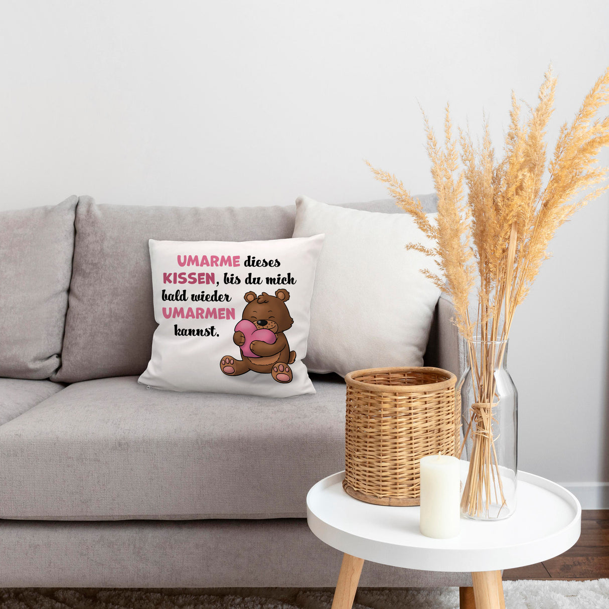 Bär Kissen mit Spruch- Umarme dieses Kissen bis ich da bin
