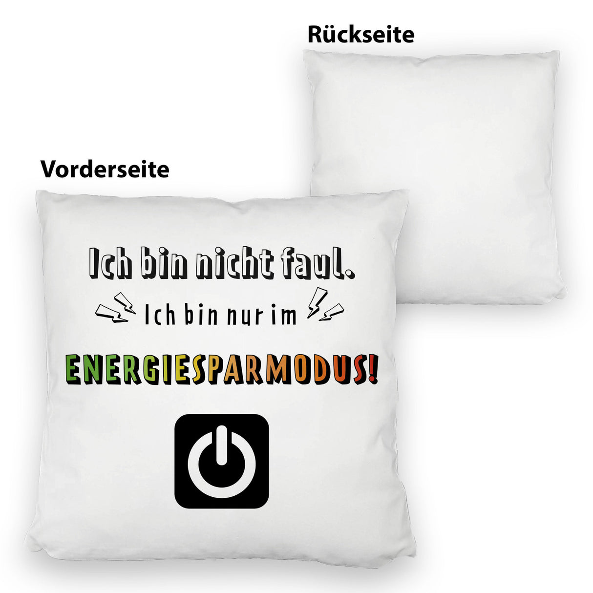 Faulpelz Kissen mit Spruch und Power-Button