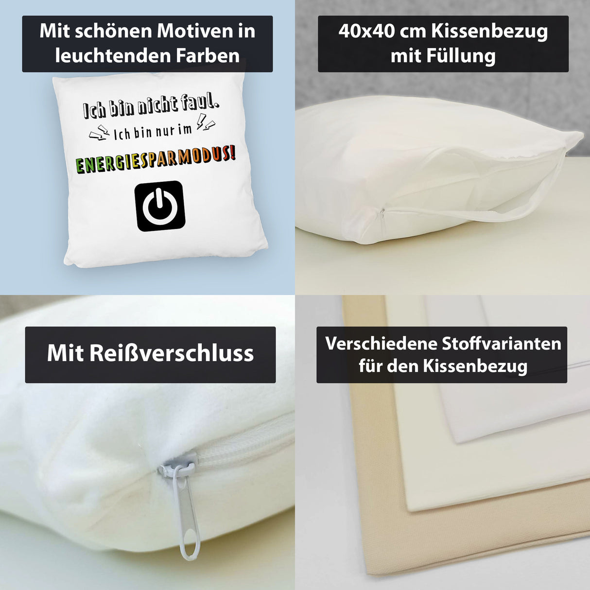 Faulpelz Kissen mit Spruch und Power-Button