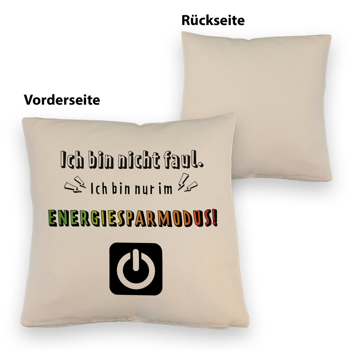 Faulpelz Kissen mit Spruch und Power-Button