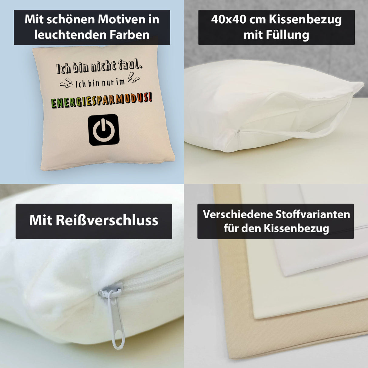 Faulpelz Kissen mit Spruch und Power-Button