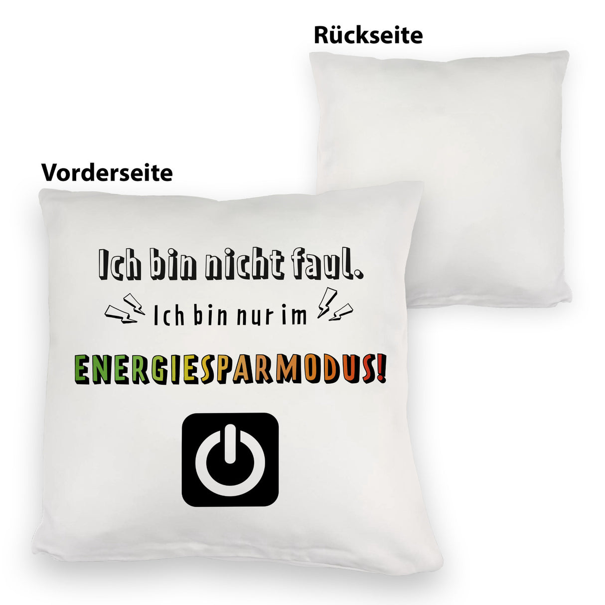 Faulpelz Kissen mit Spruch und Power-Button
