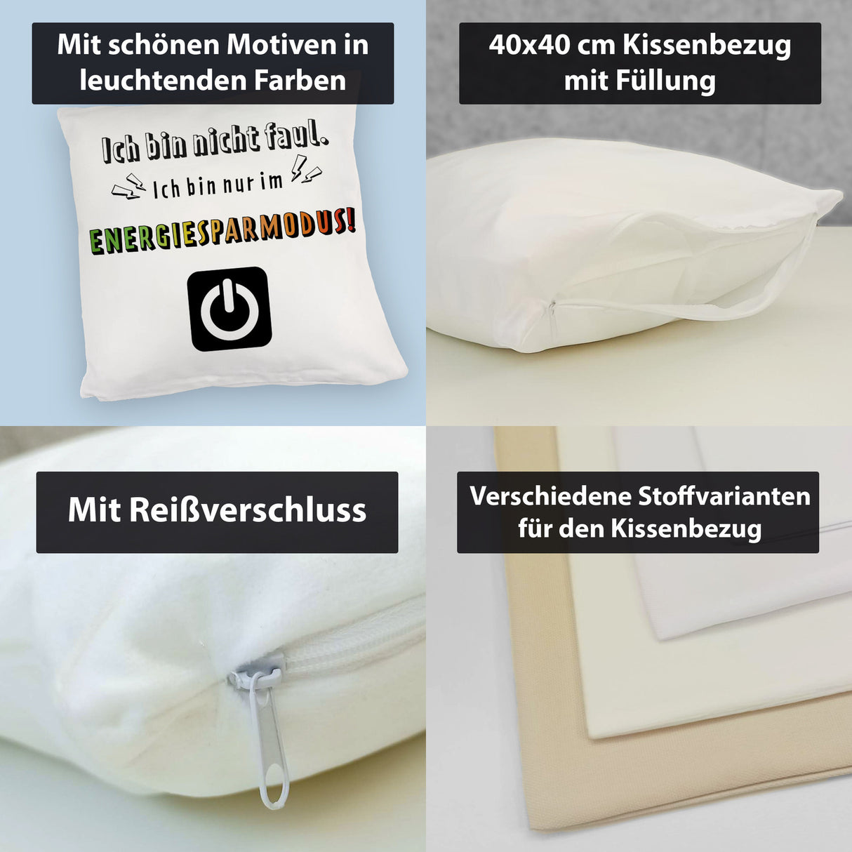Faulpelz Kissen mit Spruch und Power-Button