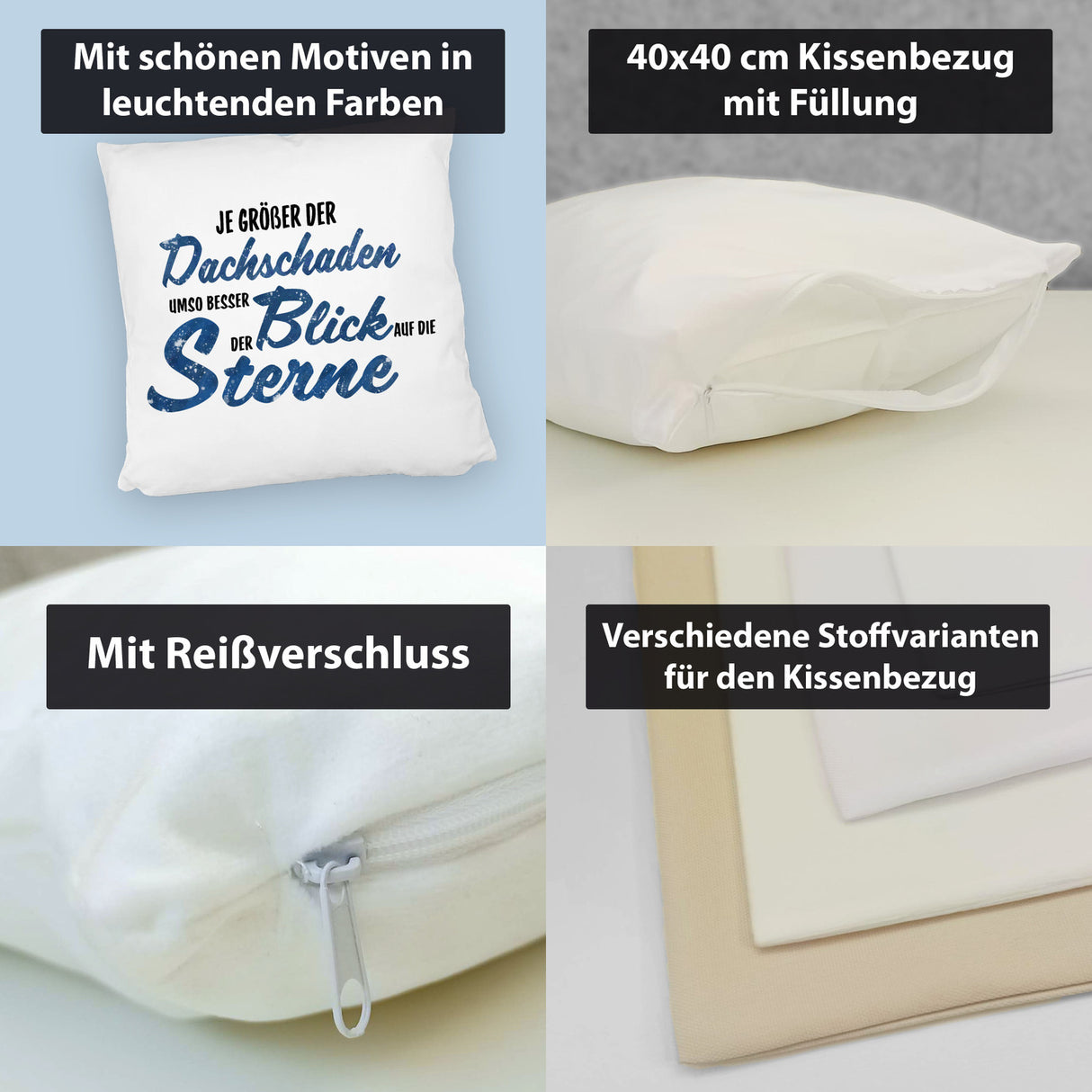 Sterne Kissen mit Spruch - Je größer der Dachschaden