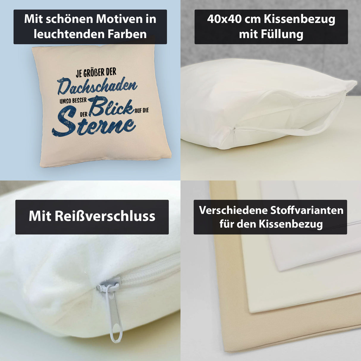 Sterne Kissen mit Spruch - Je größer der Dachschaden