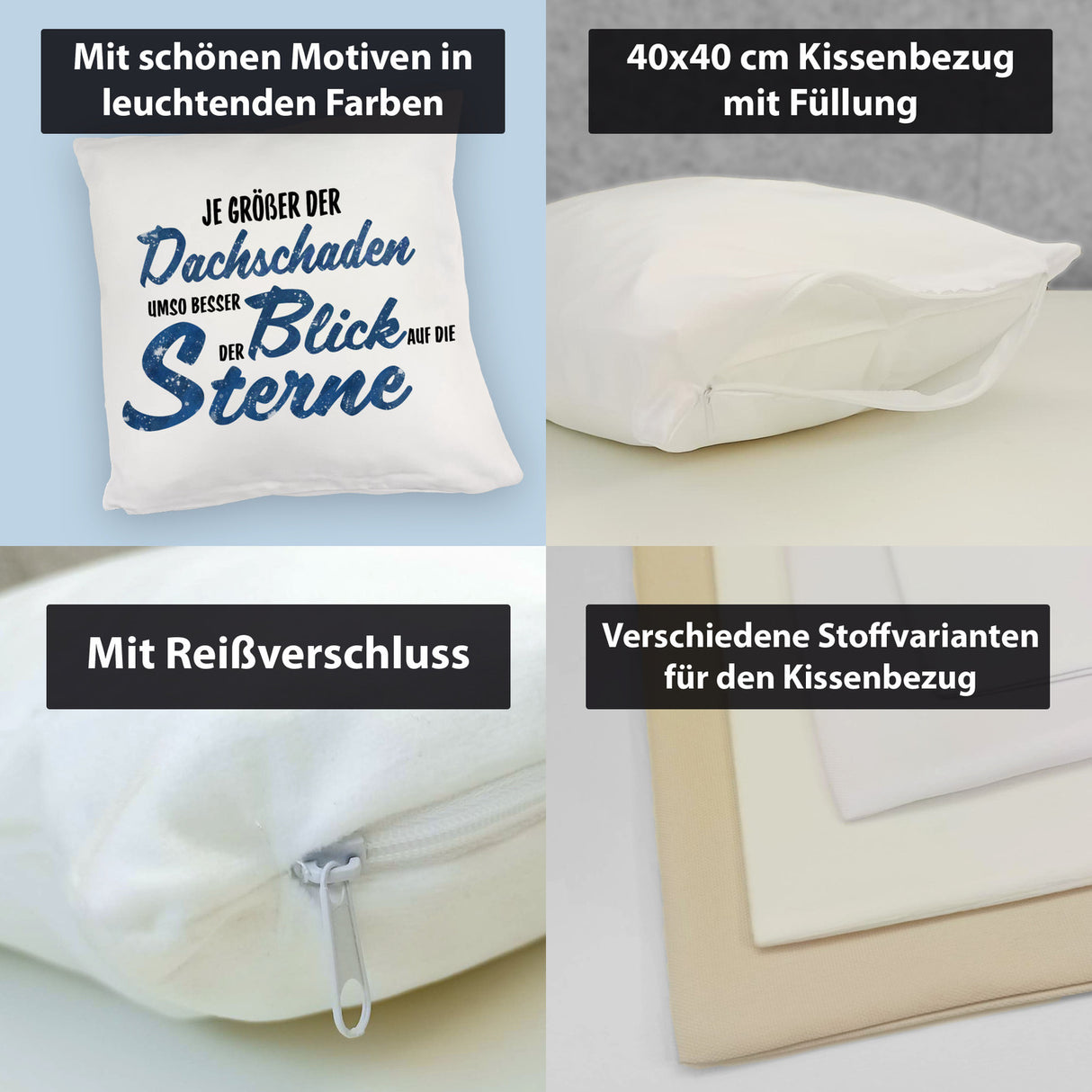 Sterne Kissen mit Spruch - Je größer der Dachschaden