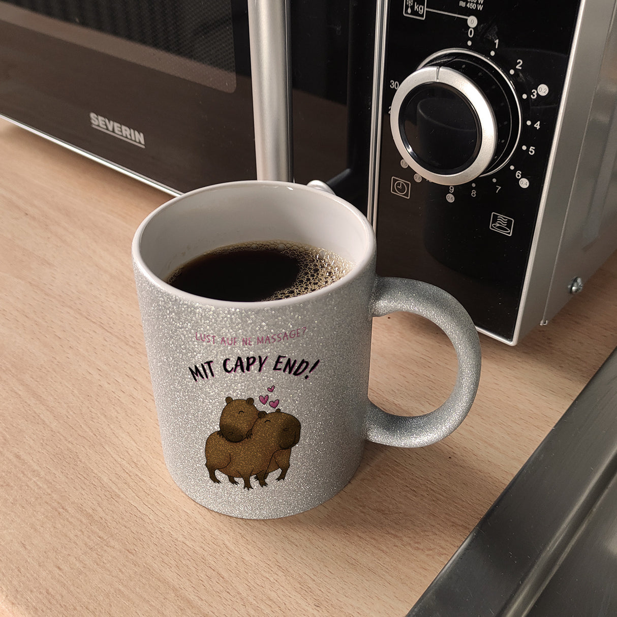 Eine Massage mit Capy End Capybara Kaffeebecher mit Spruch