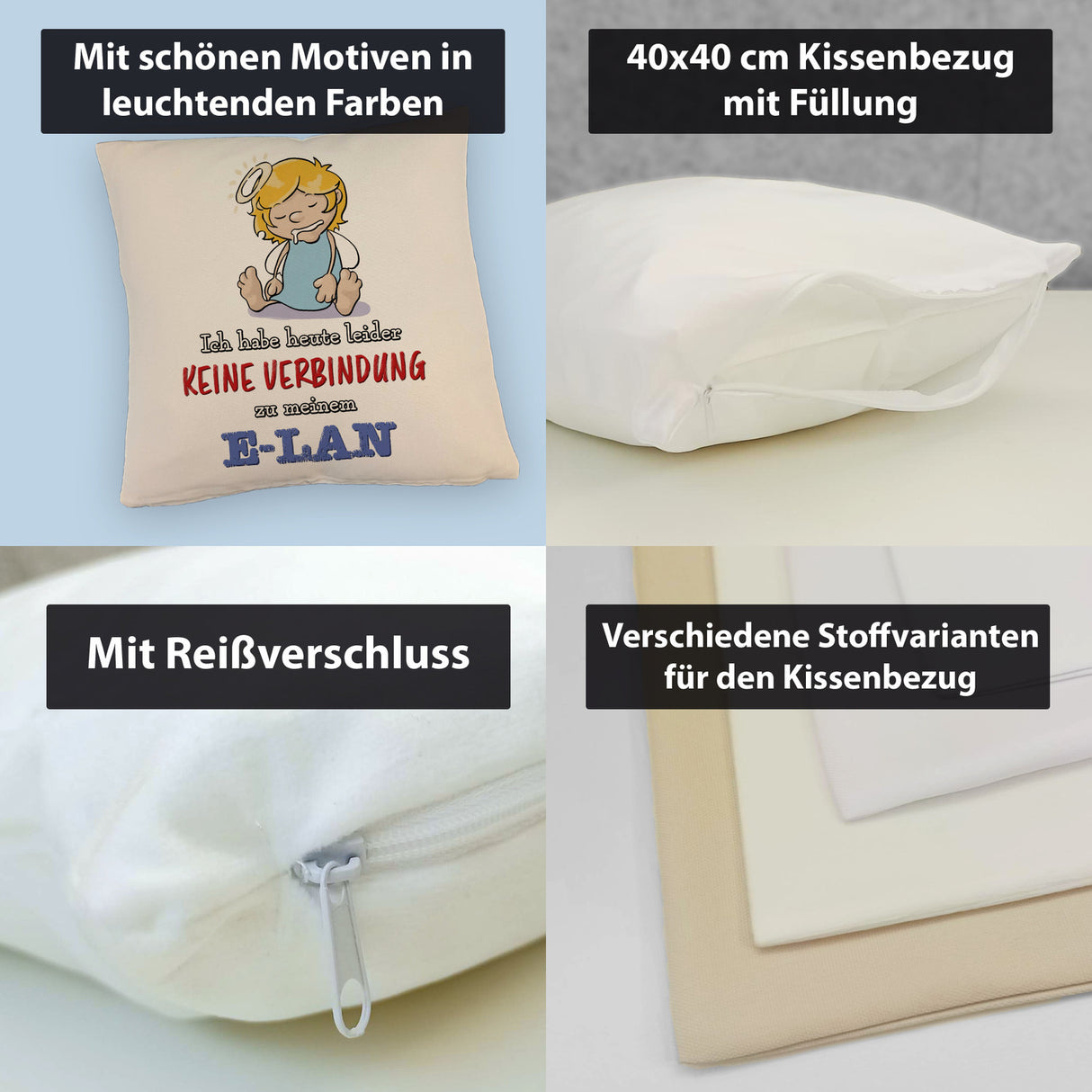 Engel Kissen mit Spruch - Keine Verbindung zum E-Lan