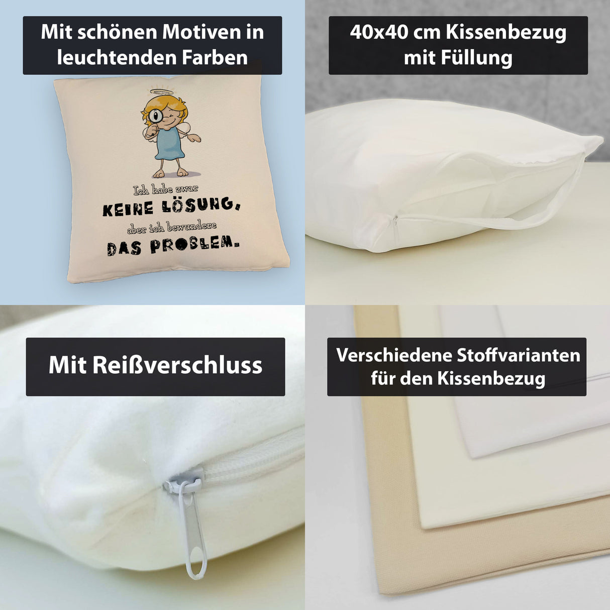 Engel Kissen mit Spruch - Keine Lösung, aber Bewunderung fürs Problem