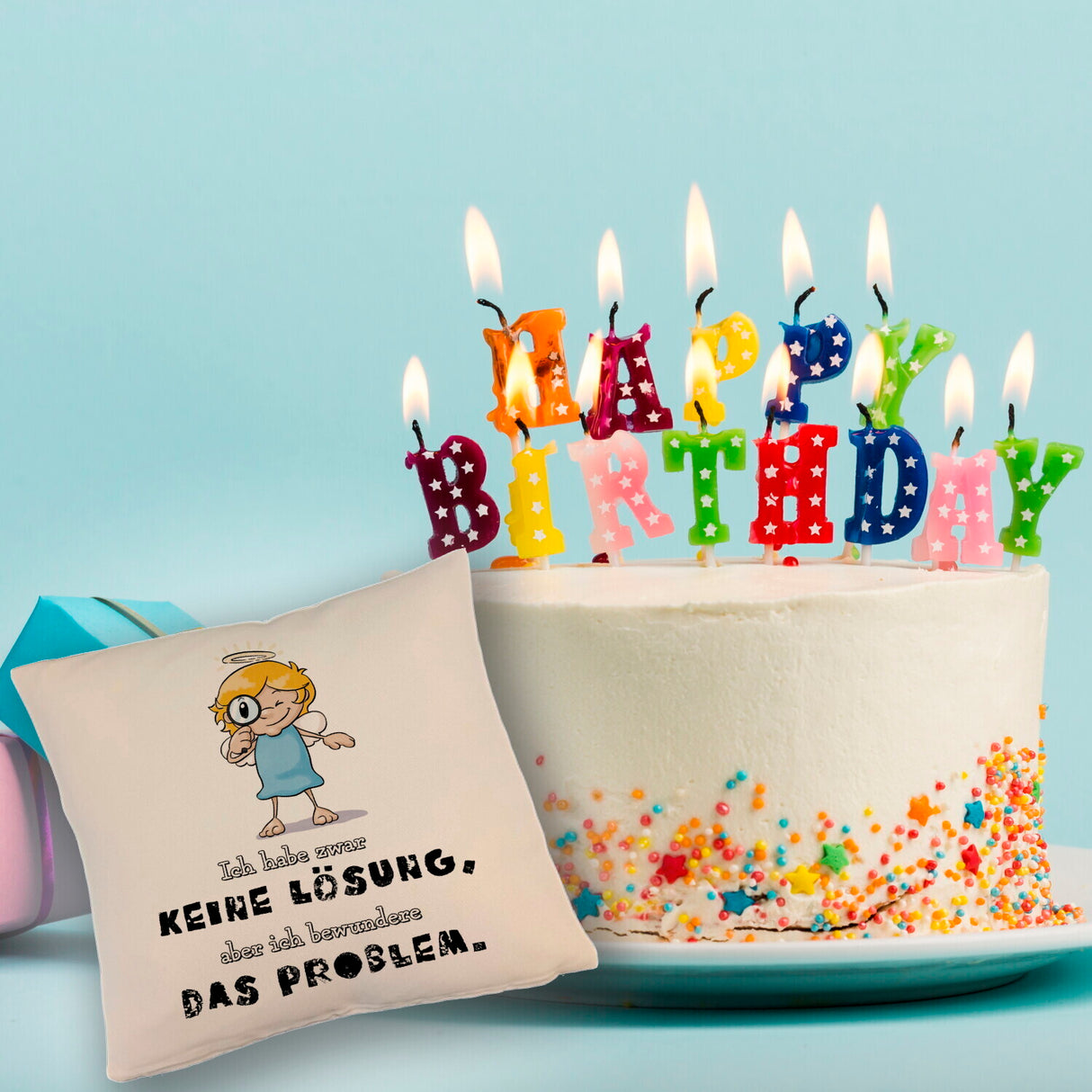 Engel Kissen mit Spruch - Keine Lösung, aber Bewunderung fürs Problem