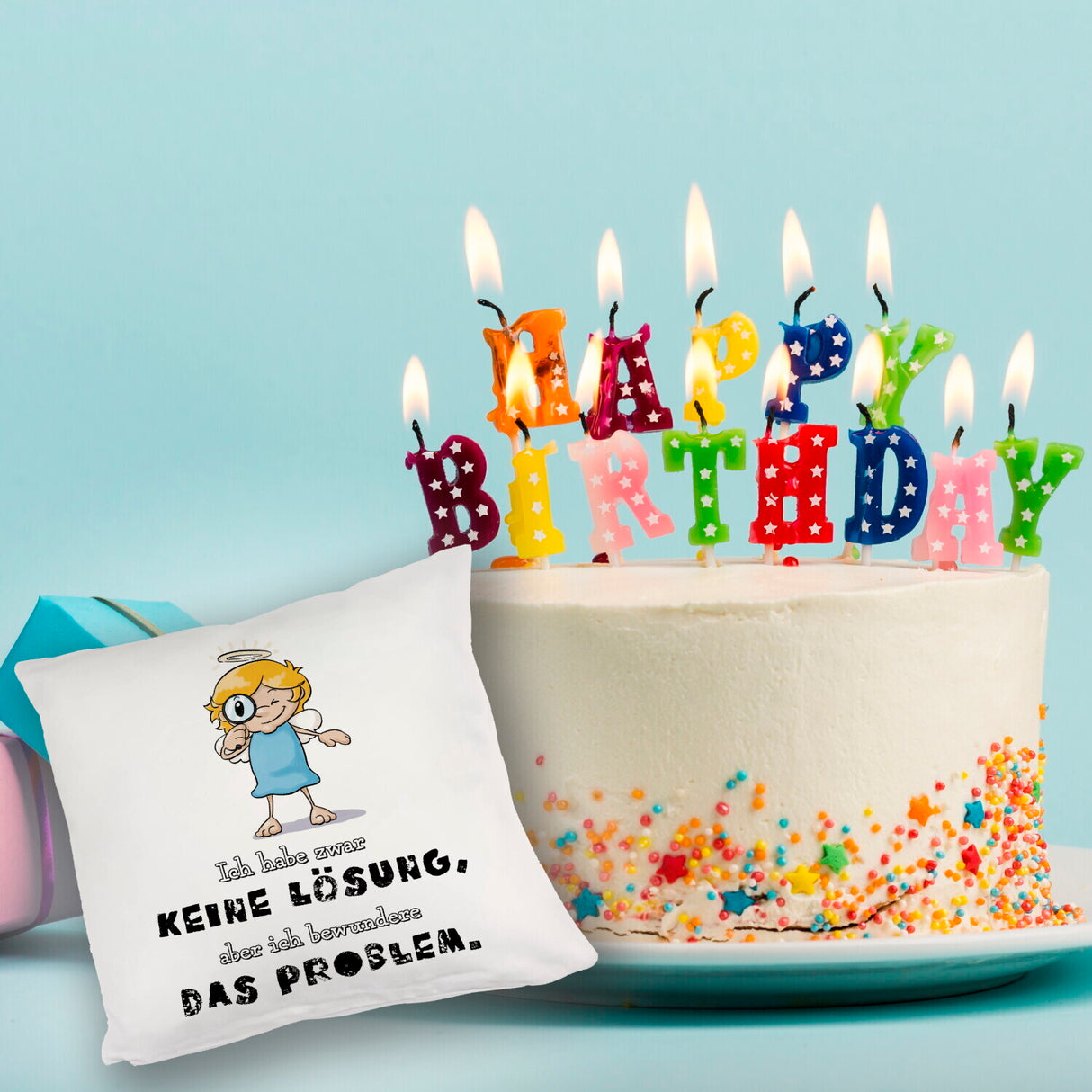 Engel Kissen mit Spruch - Keine Lösung, aber Bewunderung fürs Problem