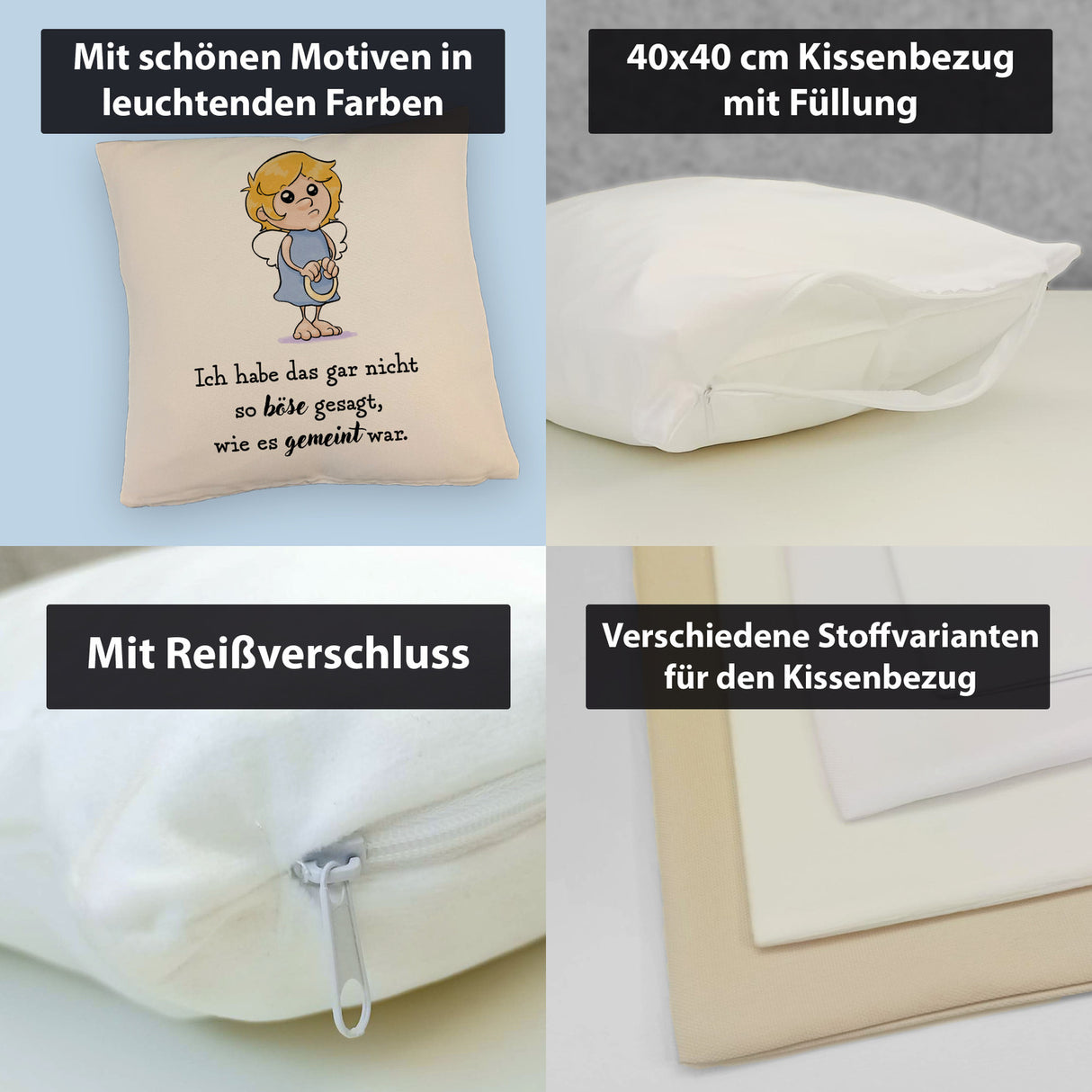 Engel Kissen mit Spruch - Nicht so böse gesagt, wie gemeint