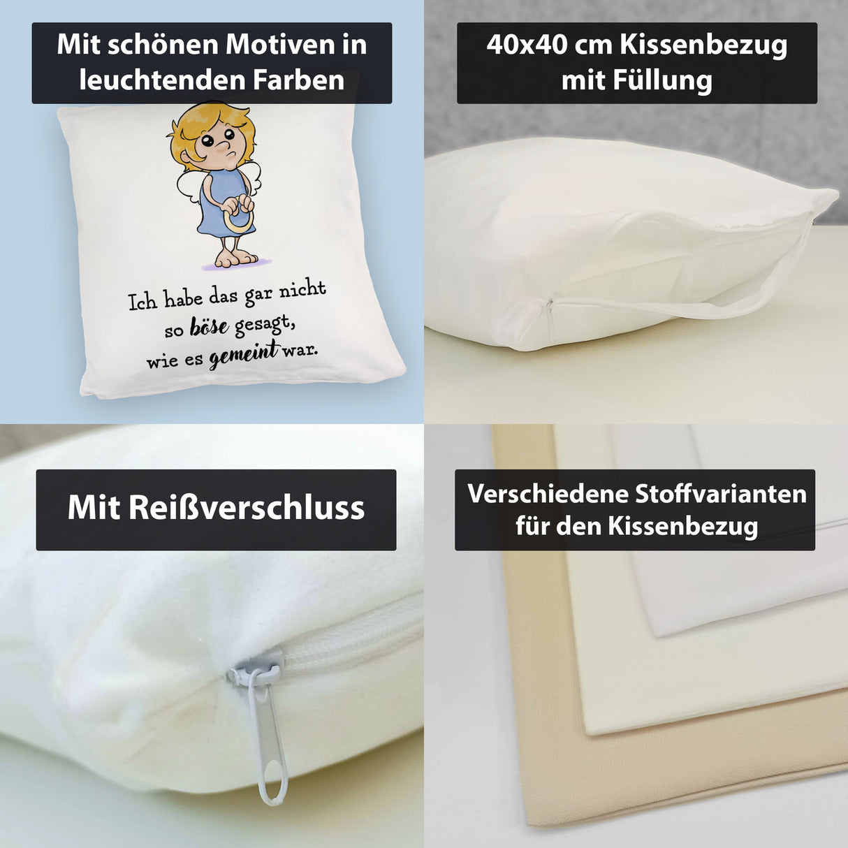Engel Kissen mit Spruch - Nicht so böse gesagt, wie gemeint