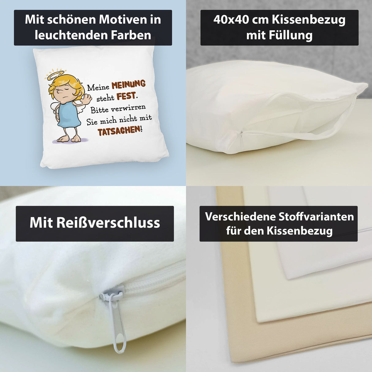Engel Kissen mit Spruch - Verwirre mich nicht mit Tatsachen in meiner Meinung