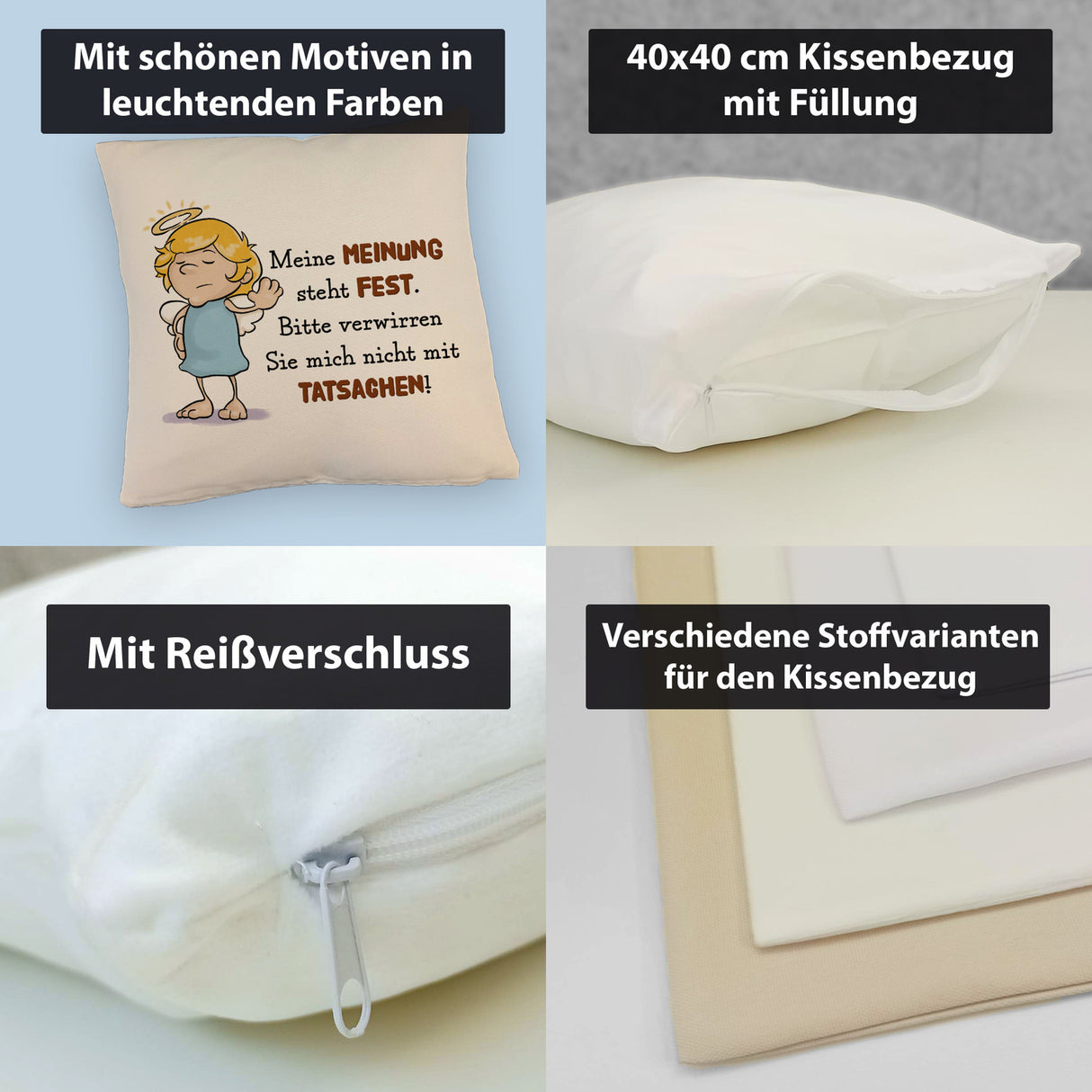 Engel Kissen mit Spruch - Verwirre mich nicht mit Tatsachen in meiner Meinung