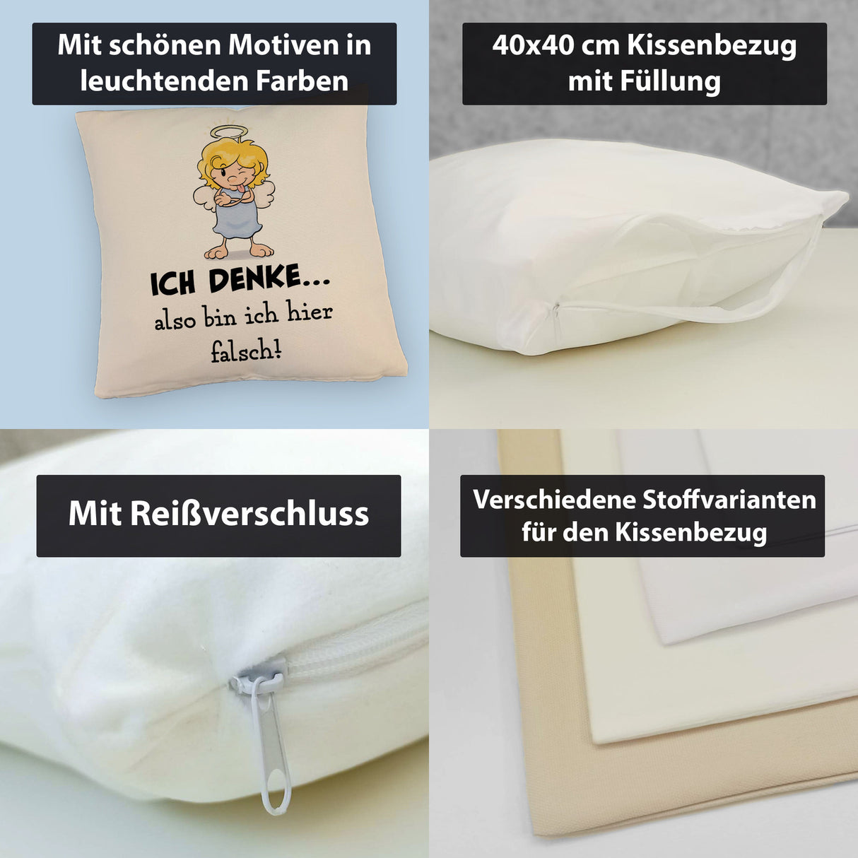 Engel Kissen mit Spruch - Mit Denken bin ich hier falsch