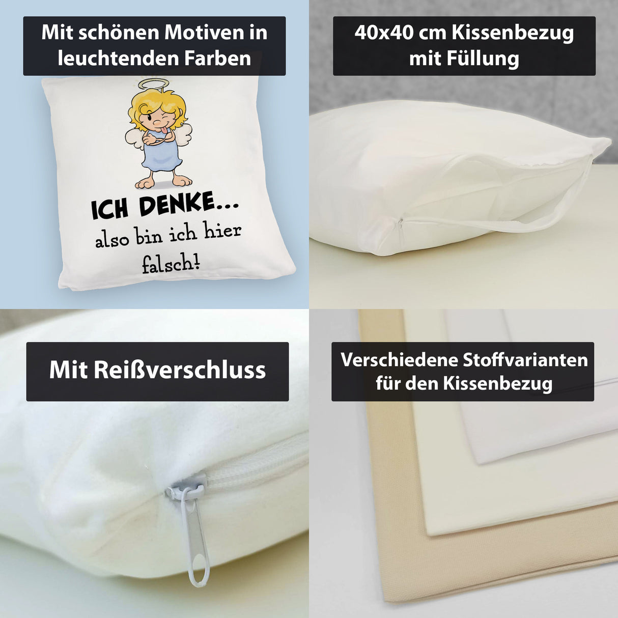 Engel Kissen mit Spruch - Mit Denken bin ich hier falsch