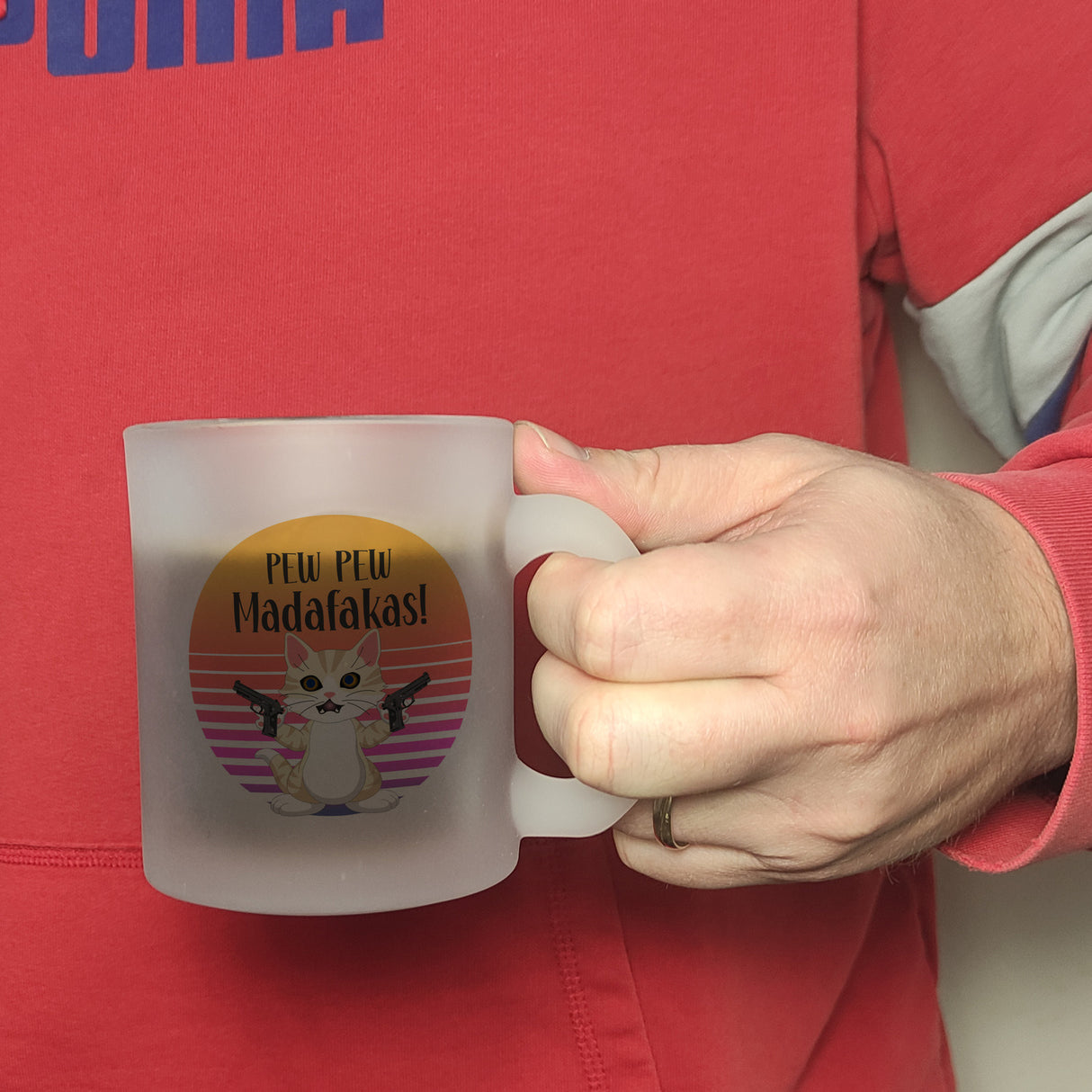 PEW PEW Madafakas Kaffeebecher mit lustigem Katzen Motiv