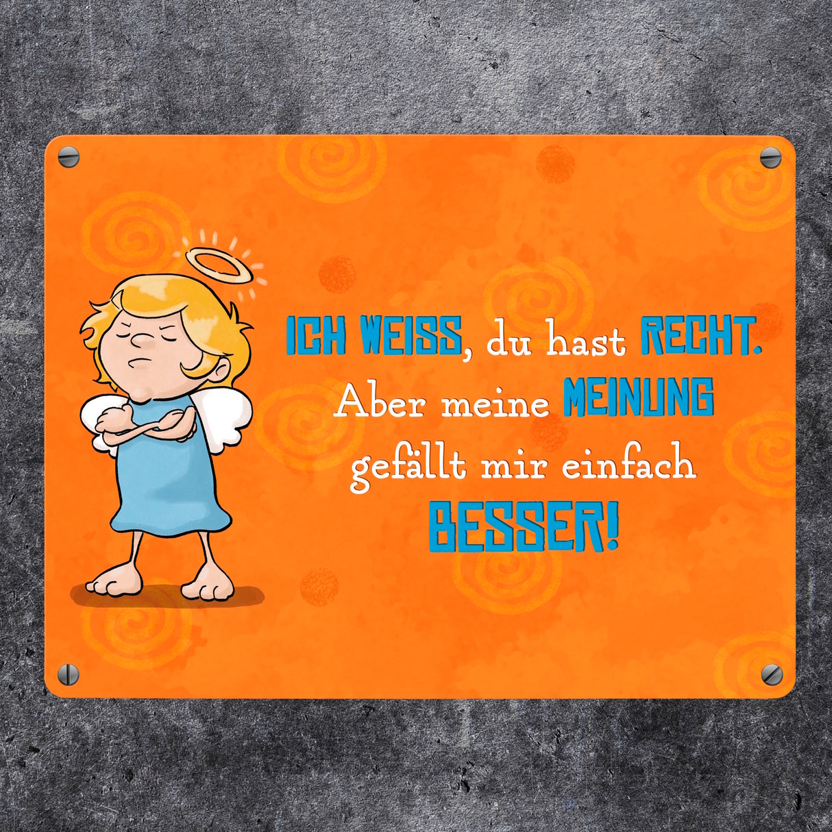 Engel Metallschild in 15x20 cm mit Spruch- Ich spreche Ironie mit Sarkasmus-Akzent