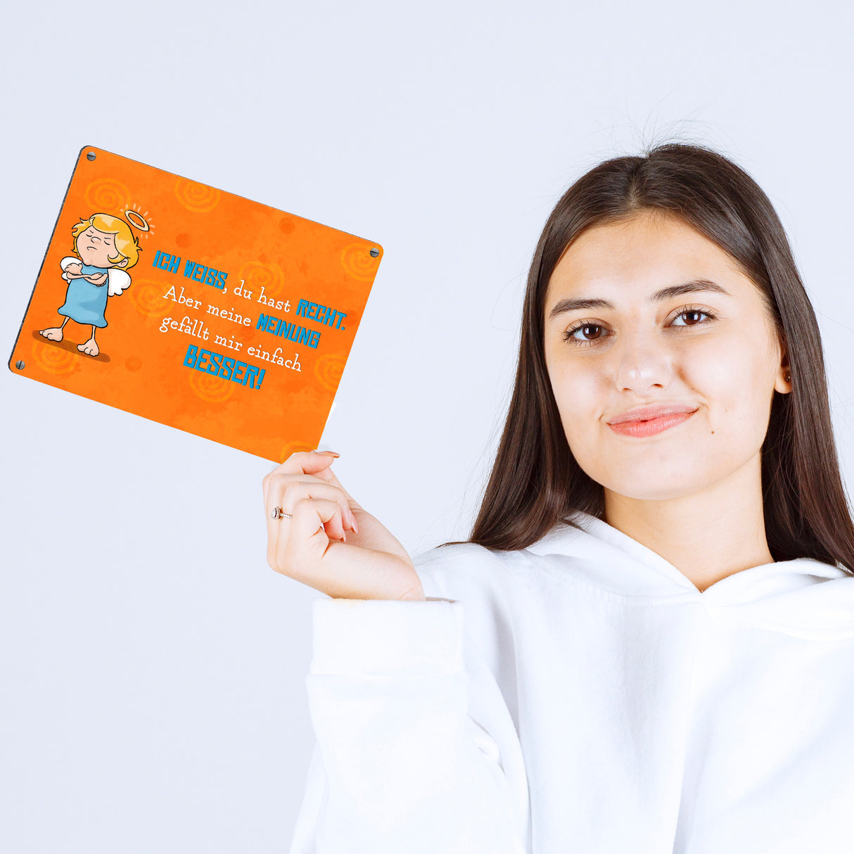 Engel Metallschild in 15x20 cm mit Spruch- Ich spreche Ironie mit Sarkasmus-Akzent