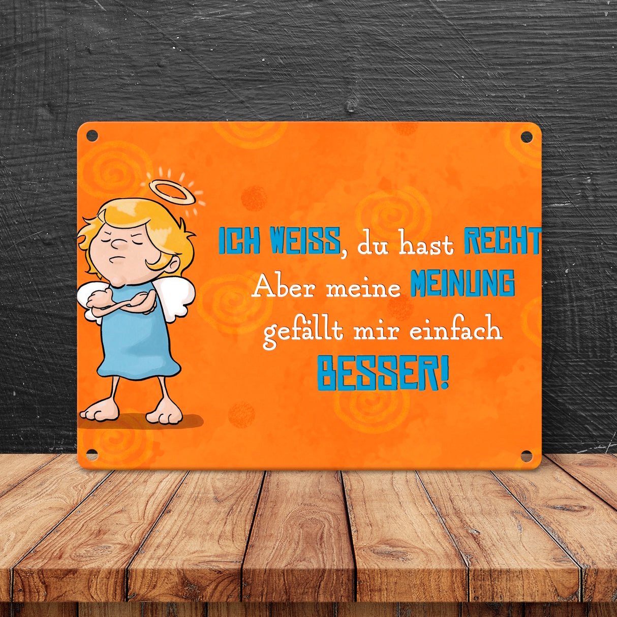 Engel Metallschild in 15x20 cm mit Spruch- Ich spreche Ironie mit Sarkasmus-Akzent
