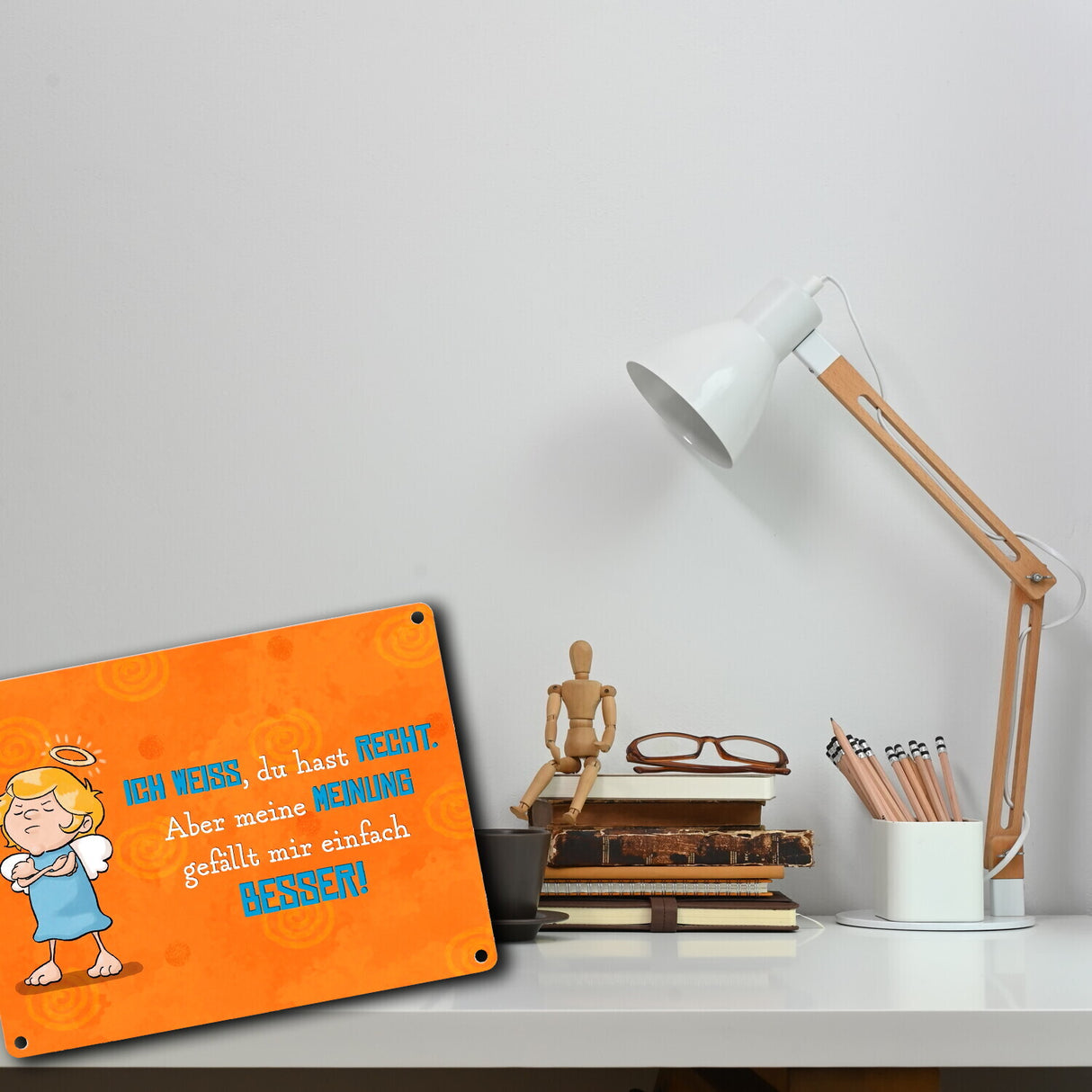 Engel Metallschild in 15x20 cm mit Spruch- Ich spreche Ironie mit Sarkasmus-Akzent