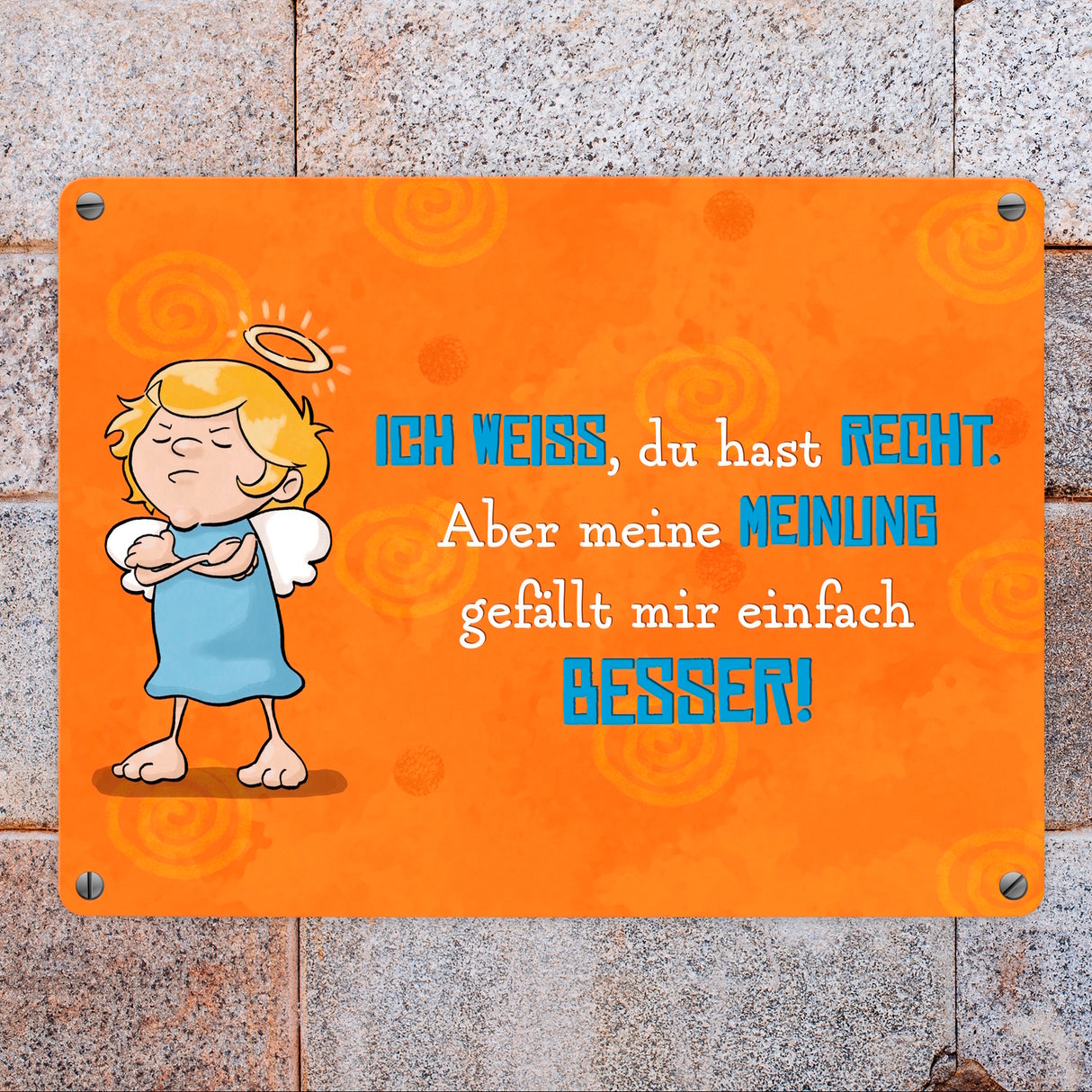 Engel Metallschild in 15x20 cm mit Spruch- Ich spreche Ironie mit Sarkasmus-Akzent