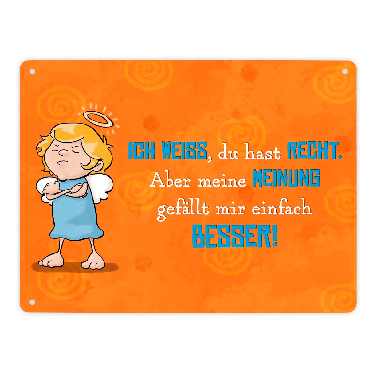 Engel Metallschild in 15x20 cm mit Spruch- Ich spreche Ironie mit Sarkasmus-Akzent