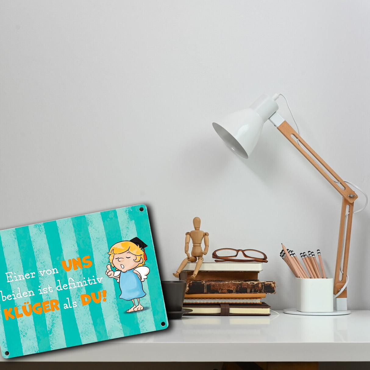 Engel Metallschild in 15x20 cm mit Spruch- Ich spreche Ironie mit Sarkasmus-Akzent