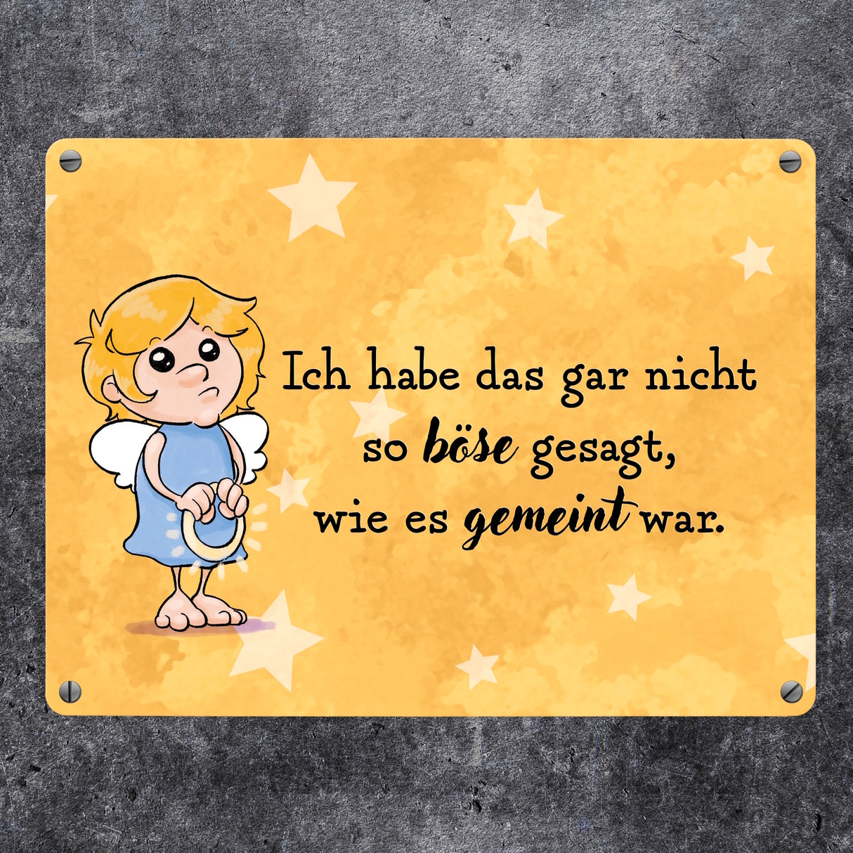 Engel Metallschild in 15x20 cm mit Spruch- Ich spreche Ironie mit Sarkasmus-Akzent
