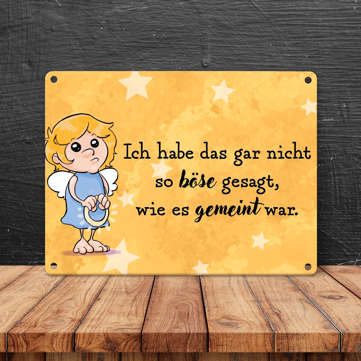 Engel Metallschild in 15x20 cm mit Spruch- Ich spreche Ironie mit Sarkasmus-Akzent