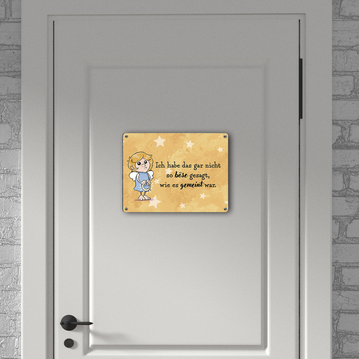 Engel Metallschild in 15x20 cm mit Spruch- Ich spreche Ironie mit Sarkasmus-Akzent