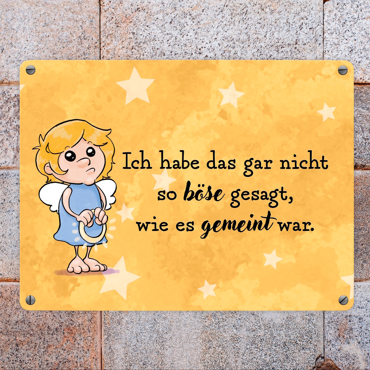 Engel Metallschild in 15x20 cm mit Spruch- Ich spreche Ironie mit Sarkasmus-Akzent