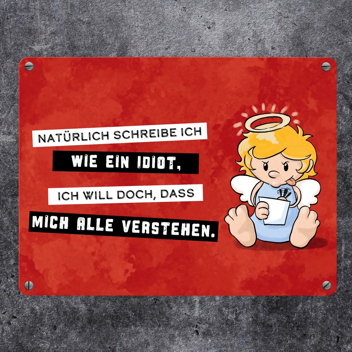 Engel Metallschild in 15x20 cm mit Spruch- Ich spreche Ironie mit Sarkasmus-Akzent