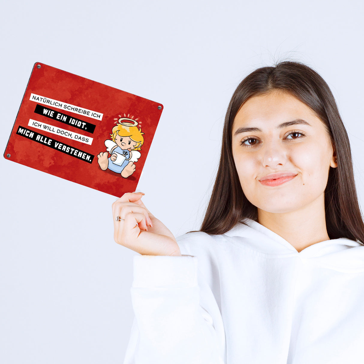Engel Metallschild in 15x20 cm mit Spruch- Ich spreche Ironie mit Sarkasmus-Akzent