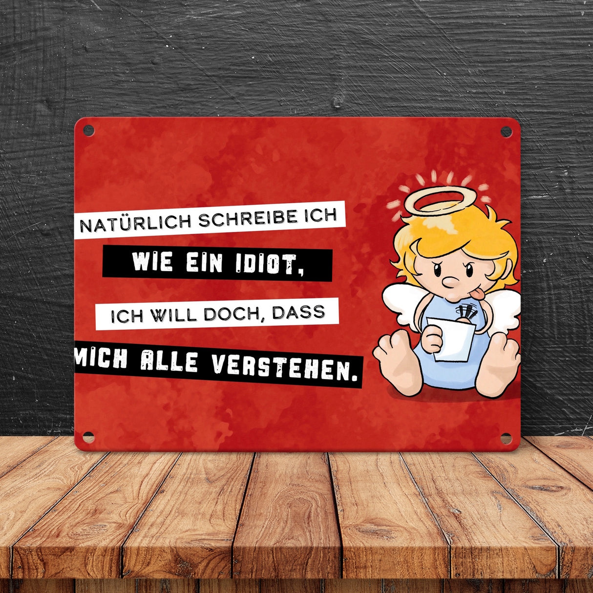 Engel Metallschild in 15x20 cm mit Spruch- Ich spreche Ironie mit Sarkasmus-Akzent