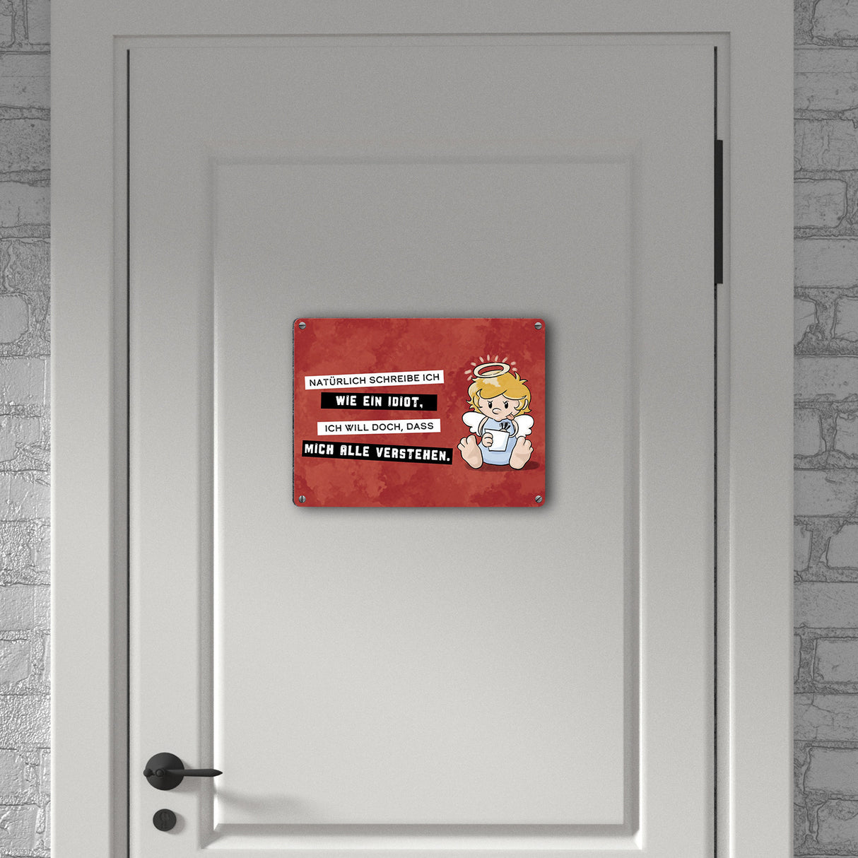 Engel Metallschild in 15x20 cm mit Spruch- Ich spreche Ironie mit Sarkasmus-Akzent