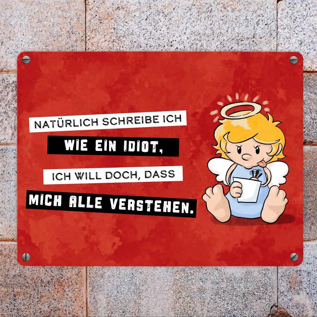 Engel Metallschild in 15x20 cm mit Spruch- Ich spreche Ironie mit Sarkasmus-Akzent