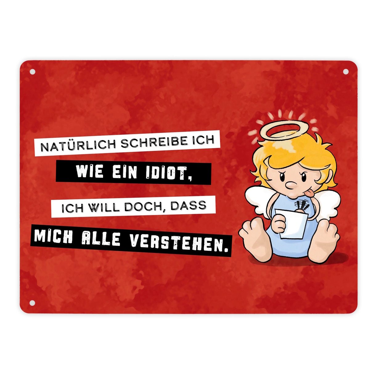 Engel Metallschild in 15x20 cm mit Spruch- Ich spreche Ironie mit Sarkasmus-Akzent