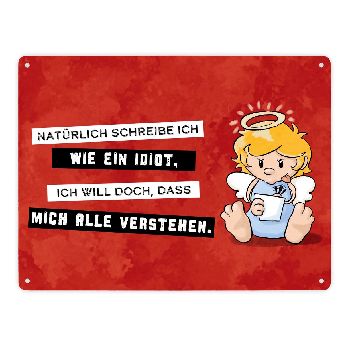 Engel Metallschild in 15x20 cm mit Spruch- Ich spreche Ironie mit Sarkasmus-Akzent