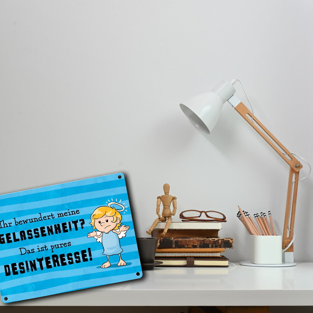Engel Metallschild in 15x20 cm mit Spruch- Ich spreche Ironie mit Sarkasmus-Akzent