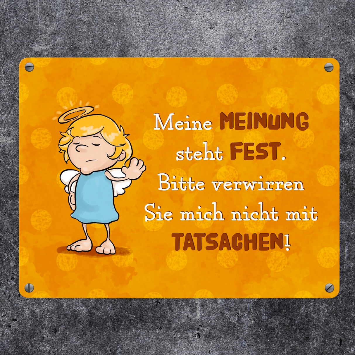 Engel Metallschild in 15x20 cm mit Spruch- Ich spreche Ironie mit Sarkasmus-Akzent