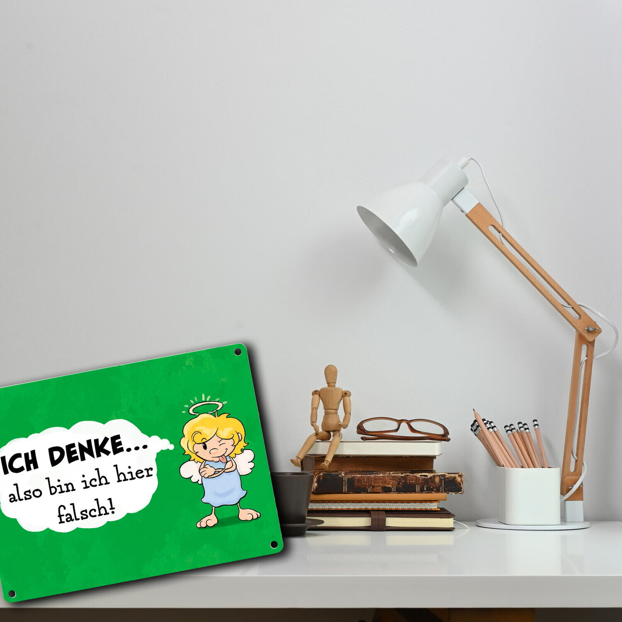 Engel Metallschild in 15x20 cm mit Spruch- Ich spreche Ironie mit Sarkasmus-Akzent